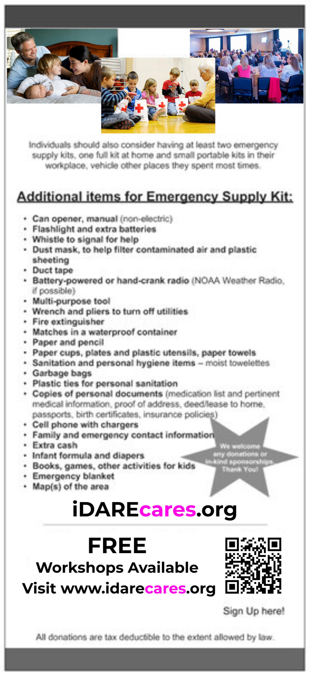 iDARE Emergency Preparedness Checklist (Back)